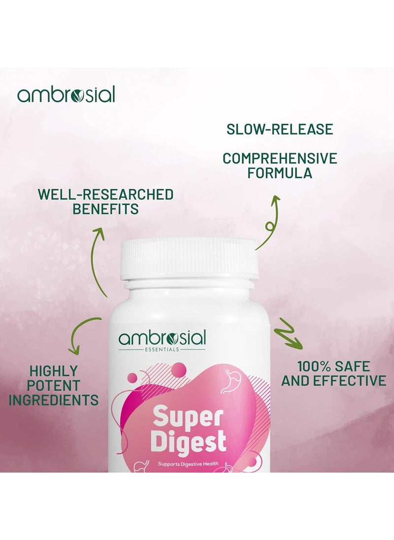 ambrosial - Super Digest With Betaine Hcl Pepsin, Ox Bile, L-Glutamic Acid Digestive Enzyme Supplements For Colon Cleanse Digestives Gut Health Supplements Pack Of 2-120 Capsules - Image 1