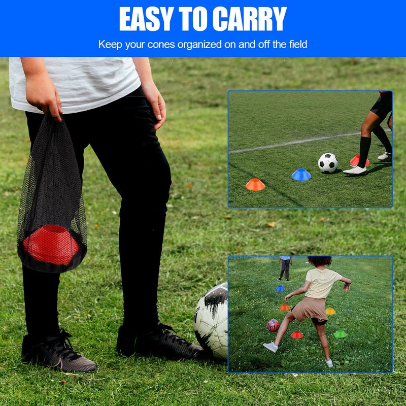 XIHIRCD 25pcs Soccer Cones for Sports Training, Mini Football Cones with Mesh Bag, Flexible Agility Practice Cones Drills Training Plastic Cones for Basketball Running Sports Games Kids Skating(Green) - Image 5