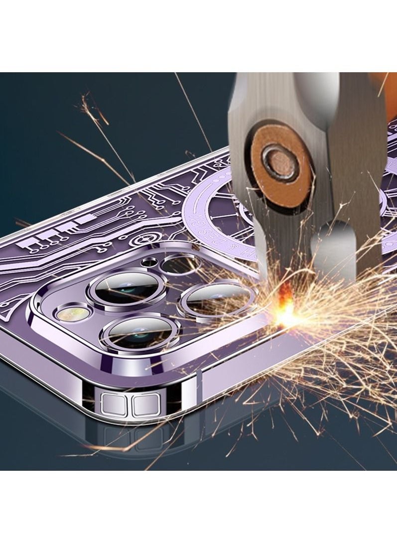 Color Fans - MagSafe Magnetic Case for iPhone 14 Pro Punk Mechanical Transparent Purple - Image 1