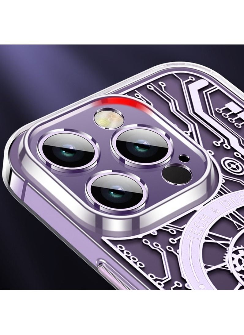 Color Fans - MagSafe Magnetic Case for iPhone 14 Pro Punk Mechanical Transparent Purple - Image 1