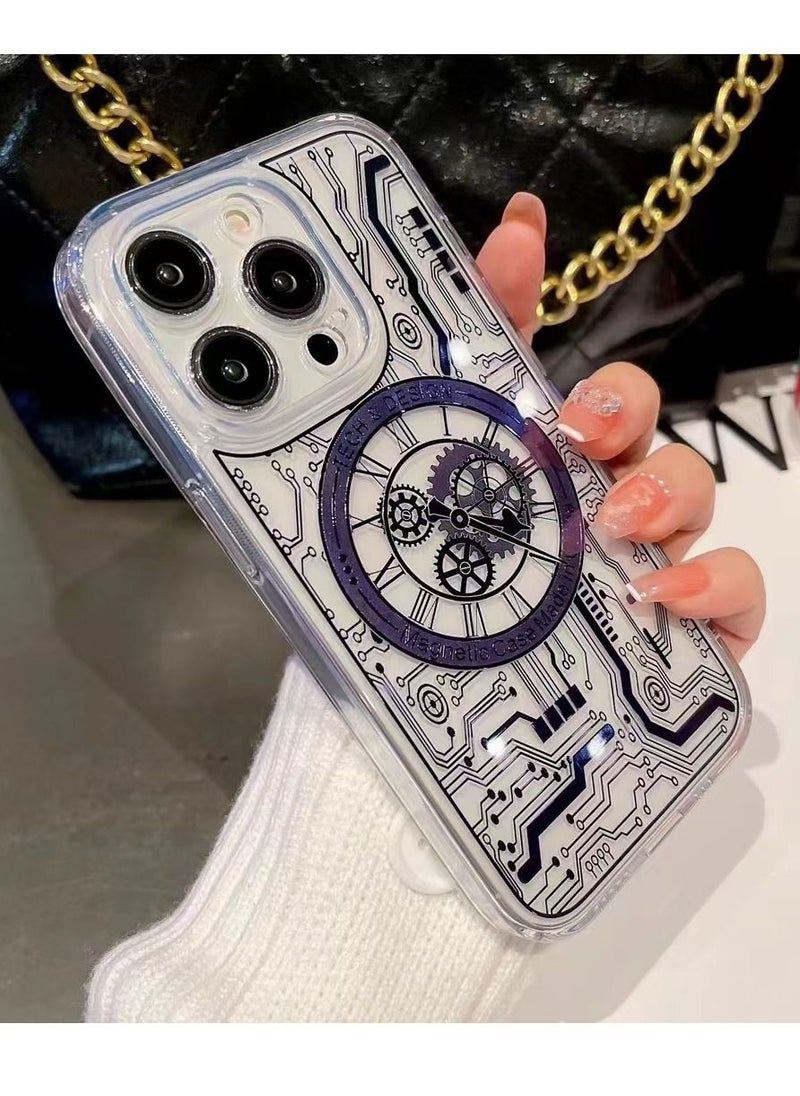 Color Fans - MagSafe Magnetic Case for iPhone 14 Pro Punk Mechanical Transparent Purple - Image 1