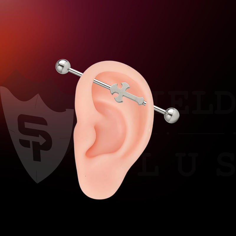 SHIELD PLUS 316L Industrial Ear Piercing Barbell 14G Surgical Steel 38 mm Unisex Cartilage Jewelry (1 Piece) - Image 2