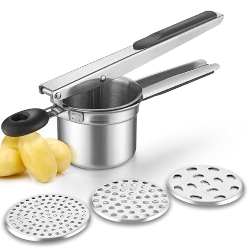 WILLIZTER Potato Ricer, Stainless Steel Fruit and Vegetables Masher Food Ricer Large Capacity with 3 Interchangeable Discs & Inner Cup - Image 1