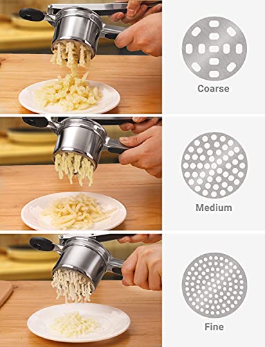 WILLIZTER Potato Ricer, Stainless Steel Fruit and Vegetables Masher Food Ricer Large Capacity with 3 Interchangeable Discs & Inner Cup - Image 4