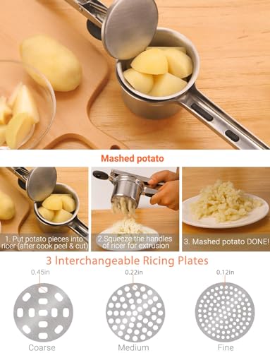 WILLIZTER Potato Ricer, Stainless Steel Fruit and Vegetables Masher Food Ricer Large Capacity with 3 Interchangeable Discs & Inner Cup - Image 5