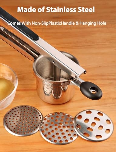 WILLIZTER Potato Ricer, Stainless Steel Fruit and Vegetables Masher Food Ricer Large Capacity with 3 Interchangeable Discs & Inner Cup - Image 3