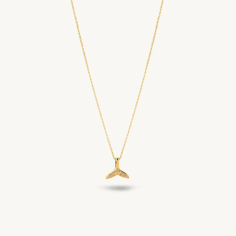 18K Gold Tone Plated Aqua Tail Pendnat Necklace For Women - Waterproof & Anti-Tarnish