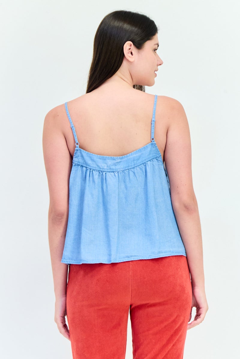 Aerie Women Square Neck Sleeveless Solid Tank Top, Blue  - Image 2