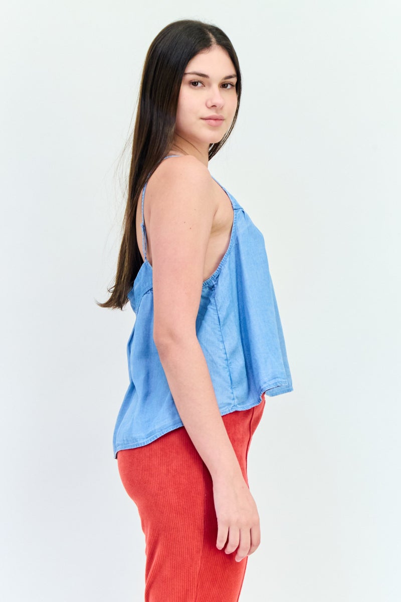 Aerie Women Square Neck Sleeveless Solid Tank Top, Blue  - Image 4