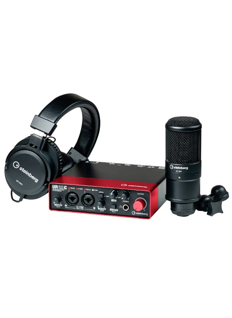 steinberg - Steinberg UR22C Recording Pack with USB 3.1 Audio Interface, Condenser Microphone, and Headphones - Red - Image 1