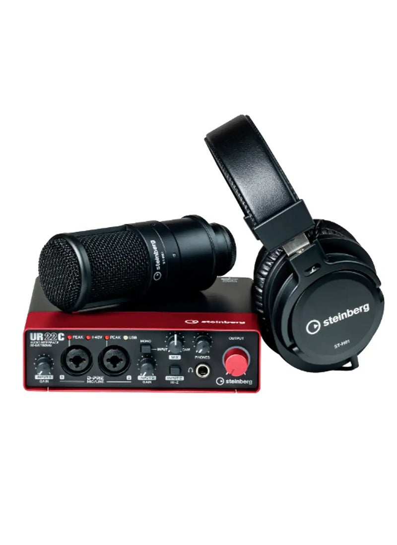 steinberg - Steinberg UR22C Recording Pack with USB 3.1 Audio Interface, Condenser Microphone, and Headphones - Red - Image 1