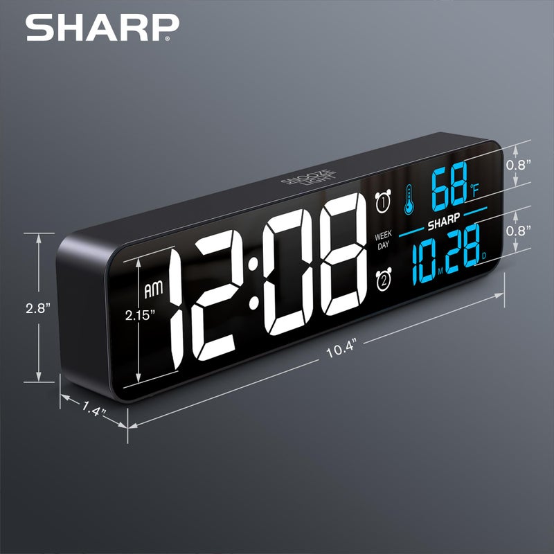 Sharp Large Display Digital Alarm Clock with 2 USB Ports (2A Each), 2.15â€ Jumbo LED Time, Date & Indoor Temperature, Weekday/Weekend Dual Alarms, 5-Step Dimmer to Off, Plug-in with AAA Backup - Image 5