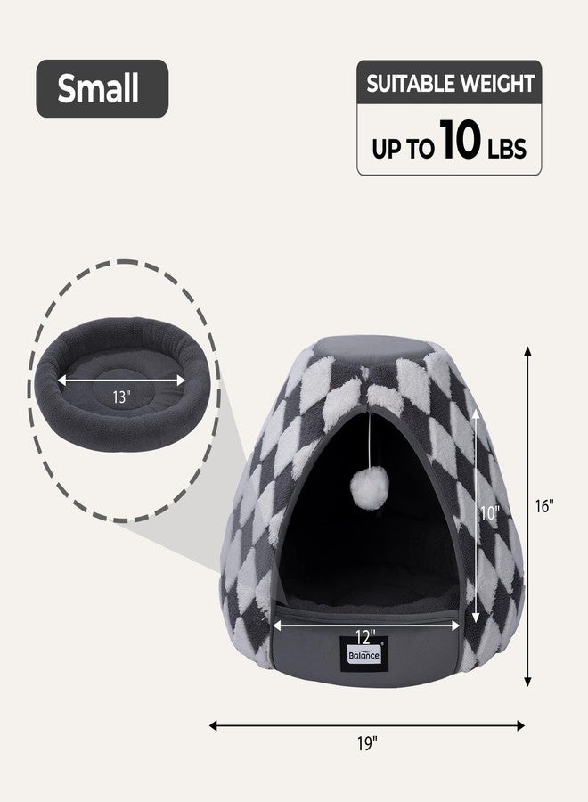 بالنس سرير بالانس للقطط المنزلية، كهف سرير للقطط 2 في 1 بقاعدة مانعة للانزلاق وفرش مخملي فائق النعومة، خيمة منزلية مريحة للقطط الصغيرة والكلاب الصغيرة، 19 بوصة، رمادي داكن - Image 5