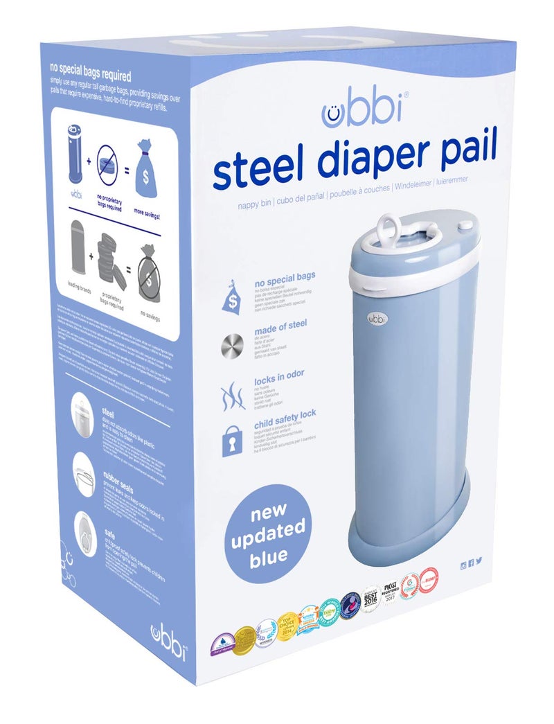 ubbi Ubbi Steel Odor Locking, No Special Bag Required, Money Saving, Modern Design, Registry Must-Have Diaper Pail, Cloudy Blue  - Image 2