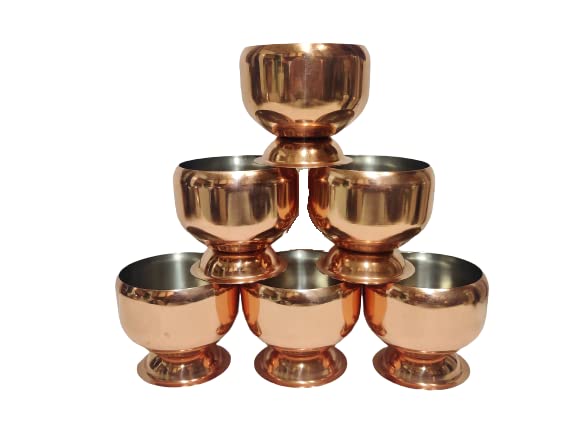 Dynore Stainless Steel Copper Plated Apple Shape 6 Ice Cream Cup with 6 Ice Cream Spoon- Set of 12 - Image 4