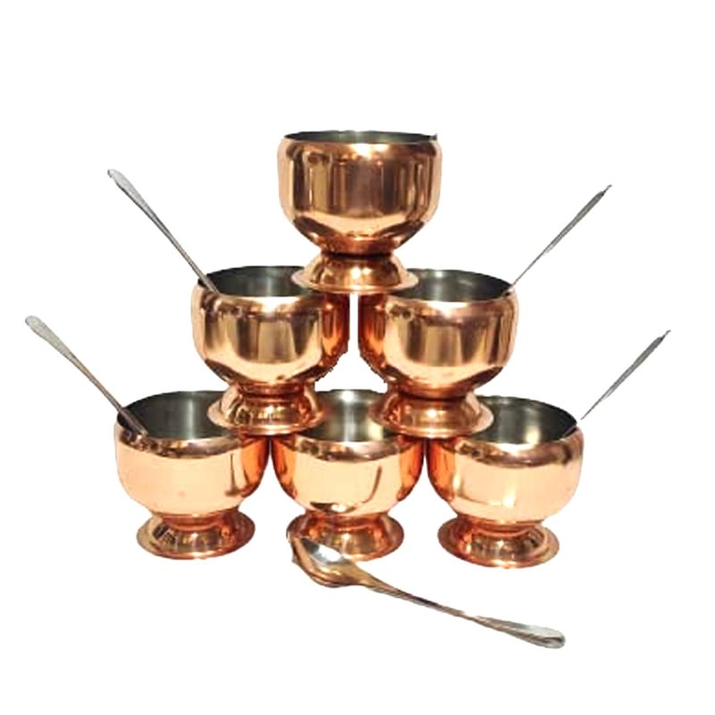 Dynore Stainless Steel Copper Plated Apple Shape 6 Ice Cream Cup with 6 Ice Cream Spoon- Set of 12 - Image 1