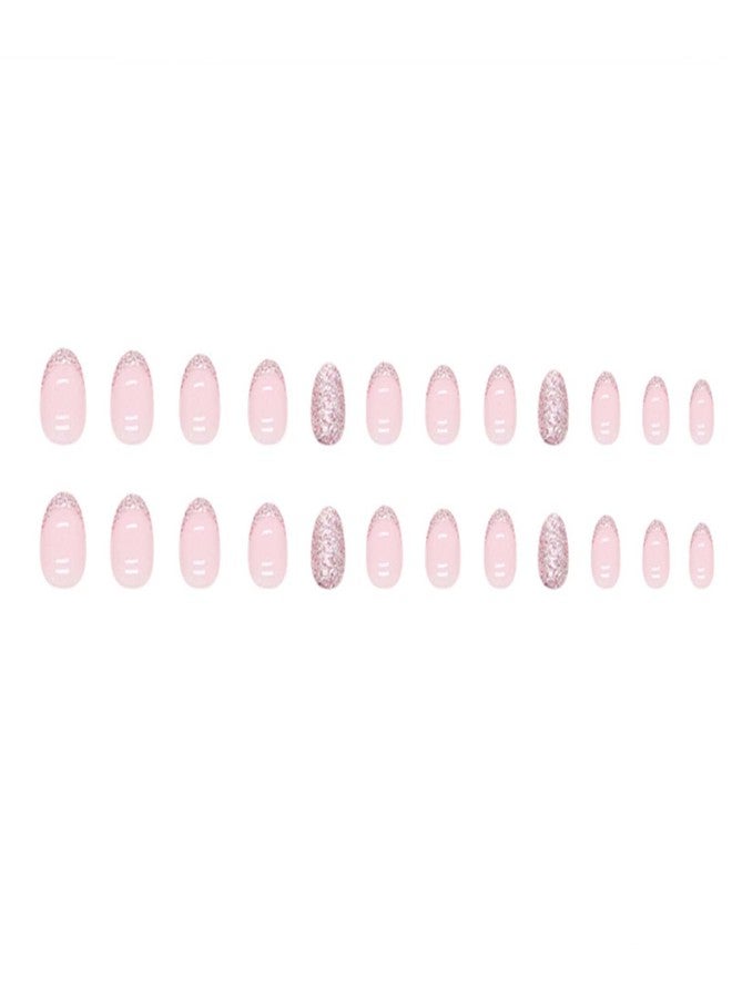 YoYoee Short Almond False Nails French Press on Nails Bling Fake Nails Acrylic Glossy Cute Nails Tips for Women and Girls 24PCS - Image 5