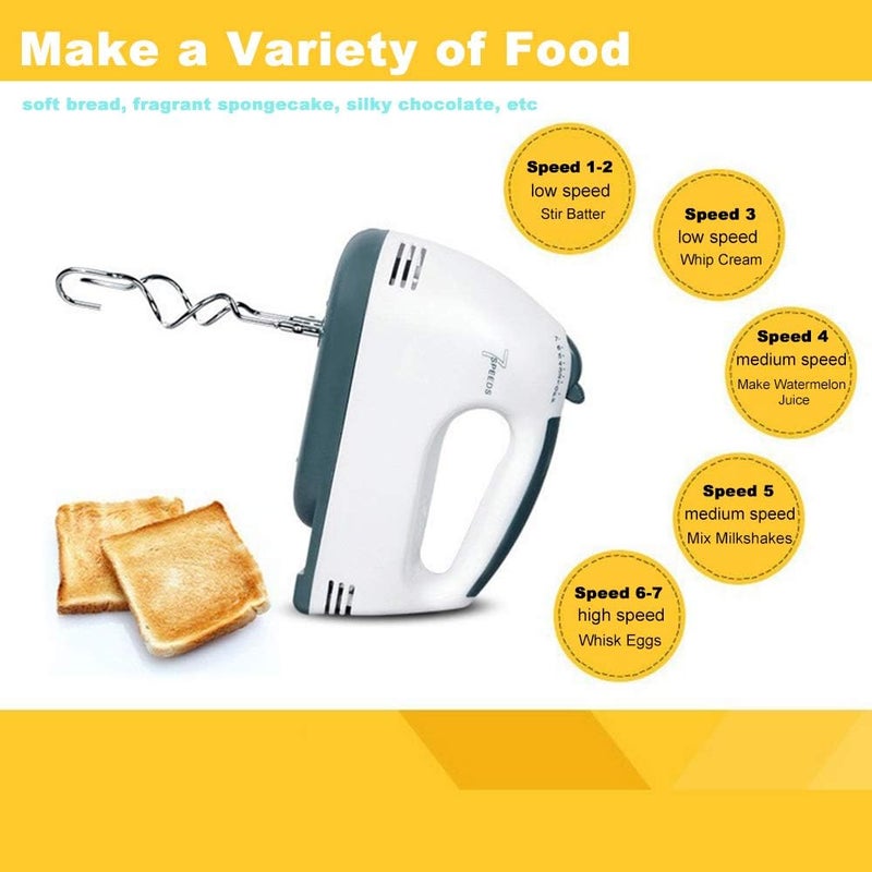 BAGGRA Electric Hand Mixer Egg Beater 7-Speed Easy Mix Good Grips Cake Mixer Ultra Power Stainless Steel Beater 2 Beater Hook 2 Mixer Hook - Image 2