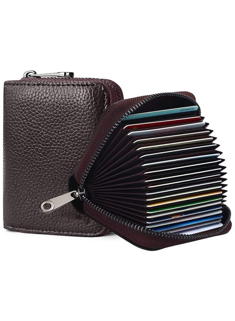 Accordion Card Holder Wallet, 20 Rfid Blocking Accordion Wallet with Zipper, Card Slots Credit Card Holder Wallet, Multiple Credit Card Holder, Leather Small Card Holder for Men Women, Brown  - Image 1