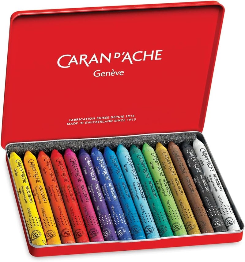 Caran d'Ache Neocolor I Water-Resistant Wax Pastels Set - 15 Vibrant Colors
