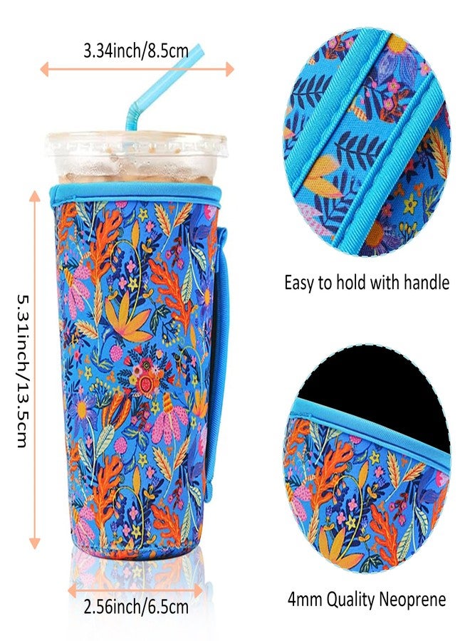 KJQJLY 4 Pack Iced Coffee Sleeve,reusable Neoprene Cup Sleeves Suitable For Beverage Sleeves For Hot And Cold Coffee Or Ice Drink Coffee cup sleeve for Starbucks coffee cup(flowers, 22-24 OZ) - Image 3