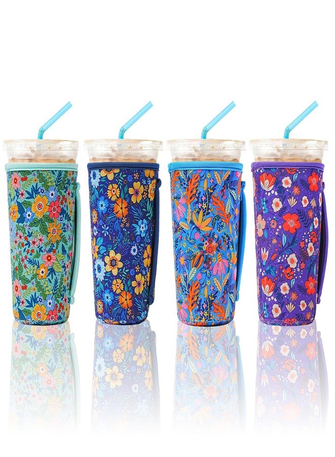 KJQJLY 4 Pack Iced Coffee Sleeve,reusable Neoprene Cup Sleeves Suitable For Beverage Sleeves For Hot And Cold Coffee Or Ice Drink Coffee cup sleeve for Starbucks coffee cup(flowers, 22-24 OZ) - Image 1