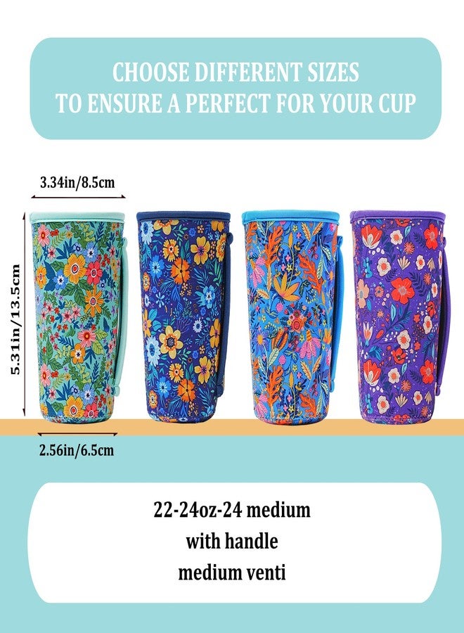 KJQJLY 4 Pack Iced Coffee Sleeve,reusable Neoprene Cup Sleeves Suitable For Beverage Sleeves For Hot And Cold Coffee Or Ice Drink Coffee cup sleeve for Starbucks coffee cup(flowers, 22-24 OZ) - Image 2