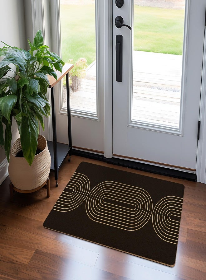 KFXHANGD Boho Black and Gold Door Mat, Minimalist Gold Black Front Door Mat Outside Entrance, Mid Century Modern Artificial Coir Doormat Rugs for Indoor Outdoor Patio Porch Entryway, 17x30 Inch - Image 2
