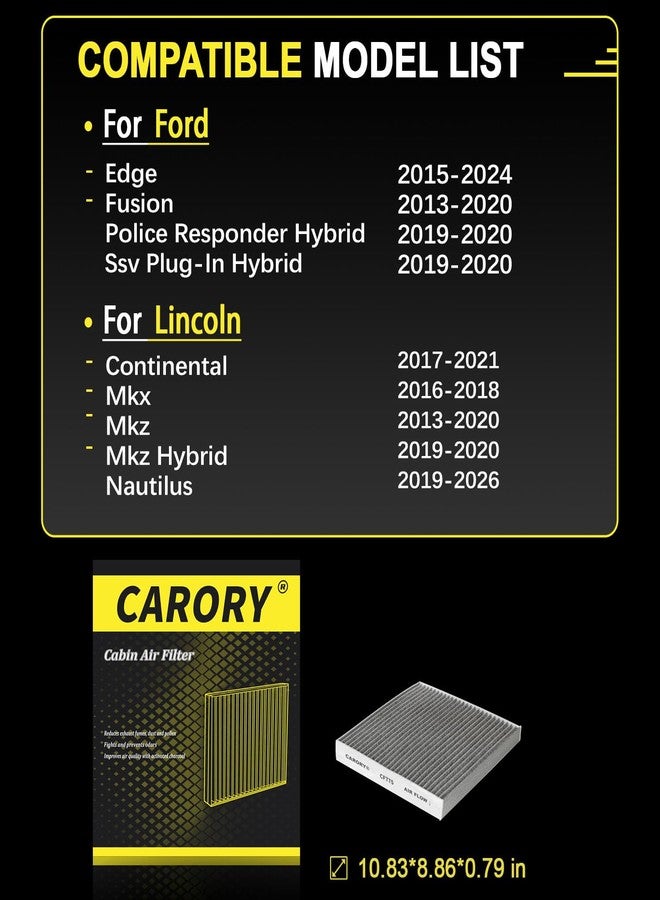 Carory فلتر هواء المقصورة من كاروري مع الكربون النشط لسيارات فورد إيدج (2015-2024)، فيوجن (2013-2020)، لينكولن كونتيننتال (2017-2020)، إم كيه إكس (2016-2018)، إم كيه زد (2013-2020)، نوتيلوس (2019-2023) وغيرها - Image 2