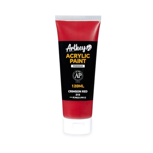 Artkey Acrylic Paint - Crimson Red (120 ml/4.06 oz) Tubes, Rich & Vibrant Pigments, Professional Artists Acrylic Paints - Art Supplies for Canvas Wood Rock Clay Fabric Ceramics Art Crafts Painting - Image 1