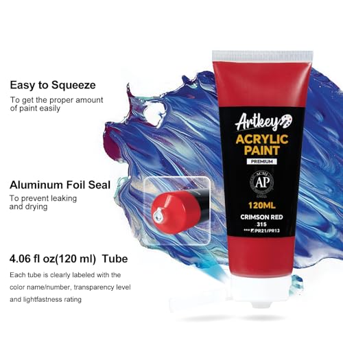 Artkey Acrylic Paint - Crimson Red (120 ml/4.06 oz) Tubes, Rich & Vibrant Pigments, Professional Artists Acrylic Paints - Art Supplies for Canvas Wood Rock Clay Fabric Ceramics Art Crafts Painting - Image 2