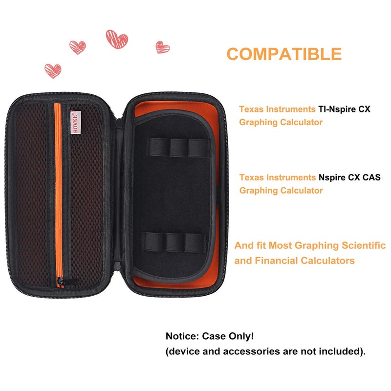 BOVKE Calculator Case for Texas Instruments TI-Nspire CX II CAS/CX II/CX CAS/CX Color Graphing Calculator and More - Extra Mesh Pocket for USB Cables and Other Accessories, Black - Image 3