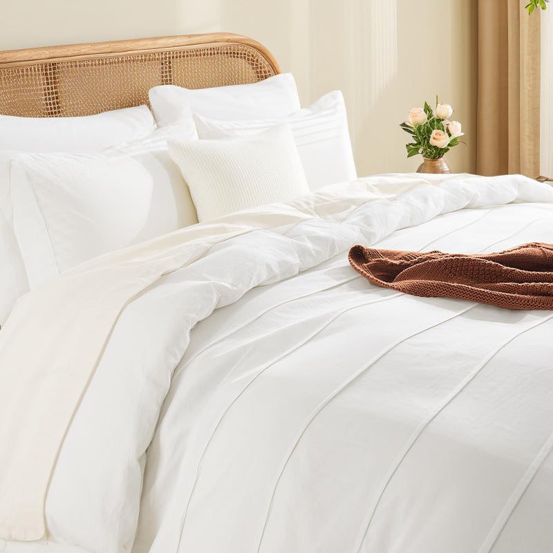 NEXHOME PRO 100% Organic Cotton Duvet Cover Queen Size, Linen Like Pleated Textured White Duvet Cover Set, 3pc Bedding Set with Zipper Closure, Soft, Lightweight and Breathable,90"x90", No Comforter - Image 5