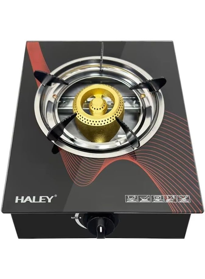 Haley موقد غاز هالي، موقد غاز ذو شعلة واحدة مع إشعال تلقائي - سطح من الزجاج المقسّى، (ضمان لمدة عامين) HY-1518