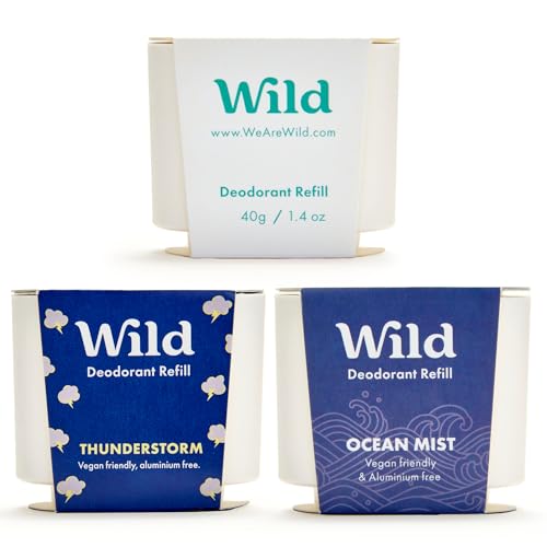 Wild Aluminum Free Refillable Deodorant Variety Pack for Men 98 Natural Ingredients Fresh Clean Scents Include Fresh Cotton Sea Salt Ocean Mist Thunderstorm Long Lasting Protection - Image 1