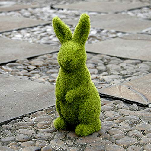 Zensounding Decorative Decorations for Easter Bunny Gifts, Moss Green Flocking Sculpture, Garden Courtyard Family Gathering Celebration Decorations (9.5in Standing Rabbit) - Image 5