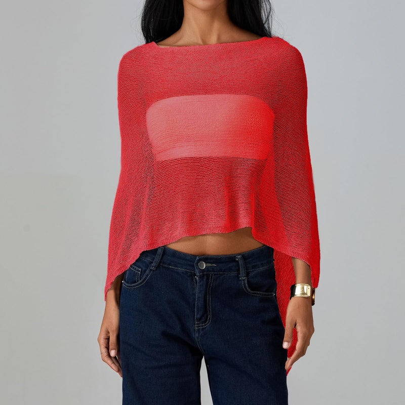 Argeousgor Women Sheer Poncho Top Lightweight Knit Crochet Shrug Bolero Mesh Batwing Sleeve Sweater Cover Up Beachwear - Image 3