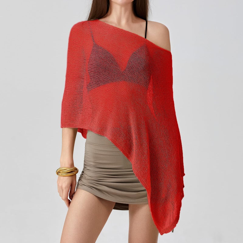 Argeousgor Women Sheer Poncho Top Lightweight Knit Crochet Shrug Bolero Mesh Batwing Sleeve Sweater Cover Up Beachwear - Image 2