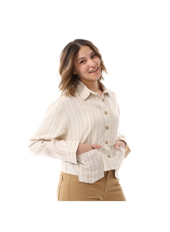 Coctail 3624-shirt-beige-wide strips  - Image 2