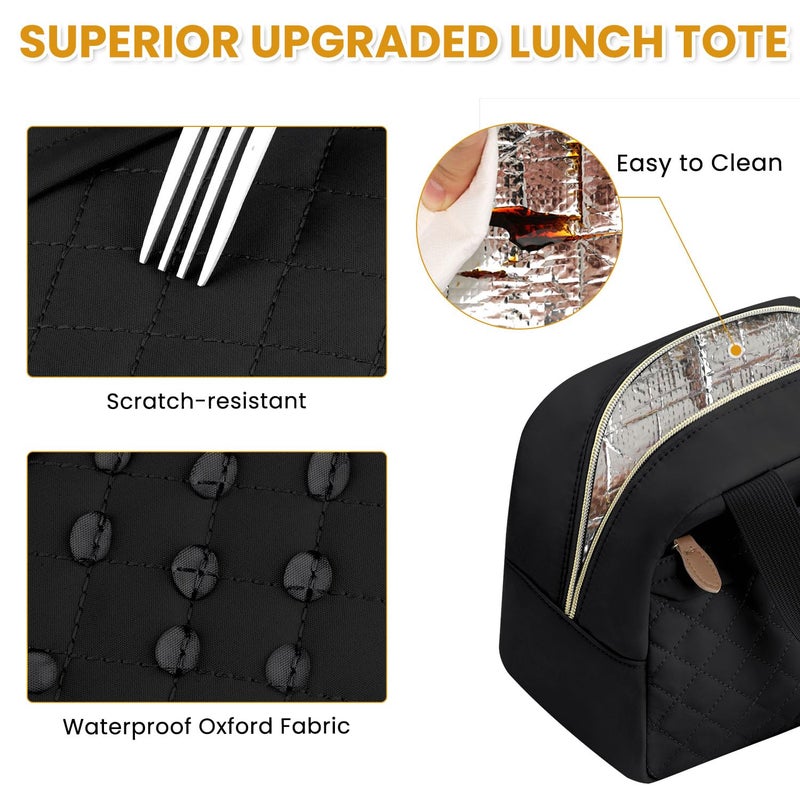 ELONGRIVER Insulated Lunch Bag for Women, Portable Lightweight Lunch Box for Adults, Reusable Small Lunch Tote Cooler Bags with Front Zipper Pocket for Work School Picnic(Black) - Image 5