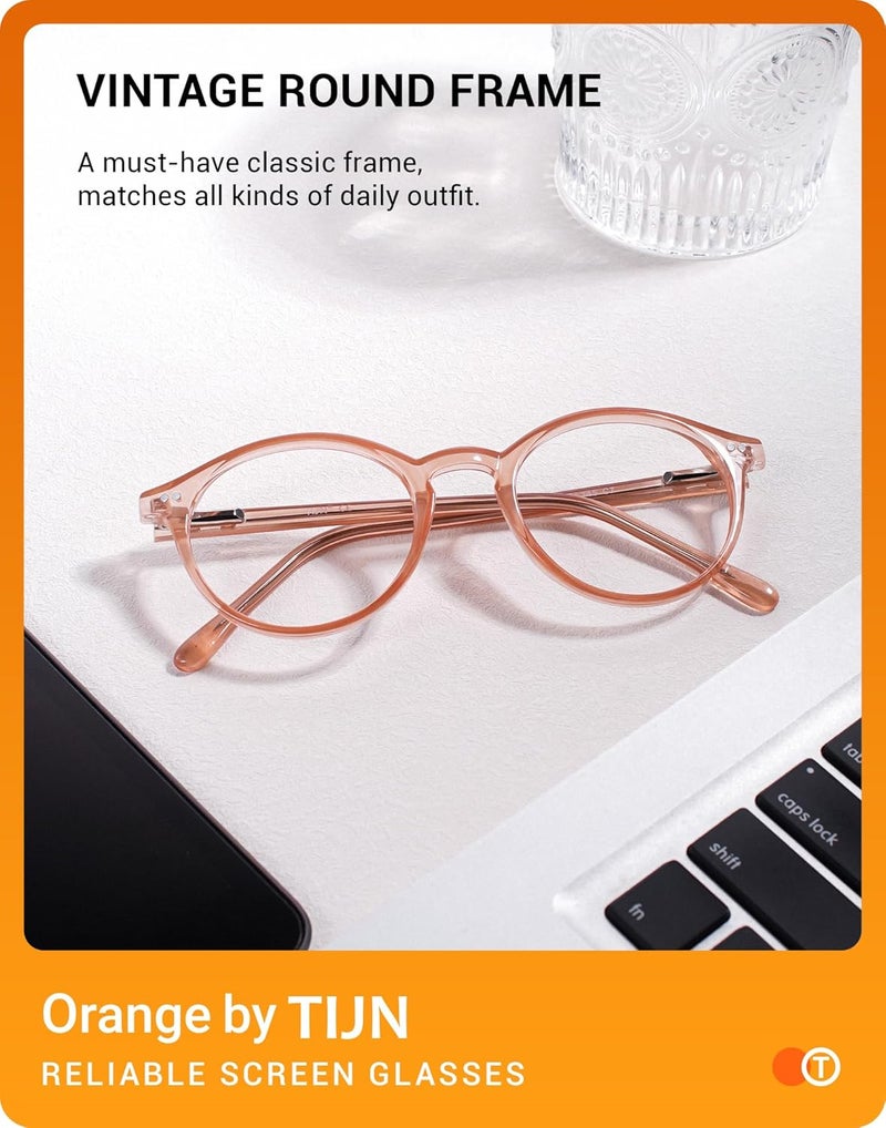 TIJN Blue Light Blocking Glasses Men Women Vintage Thick Round Rim Frame Eyeglasses - Image 4