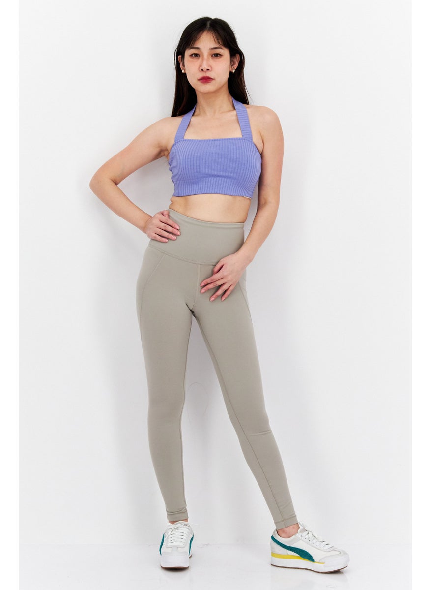 Etam Women Halter Neck Sleeveless Solid Crop Top, Lilac  - Image 4