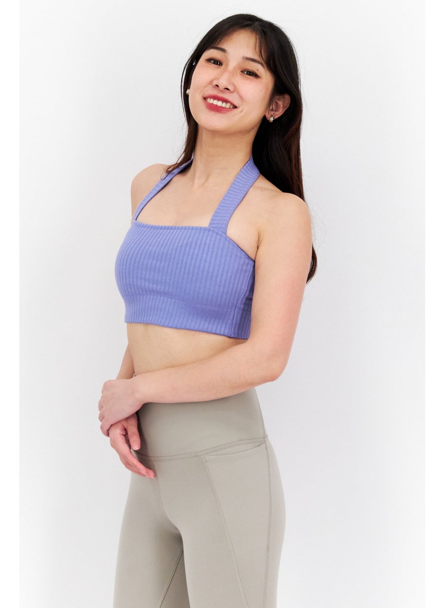 Etam Women Halter Neck Sleeveless Solid Crop Top, Lilac  - Image 2