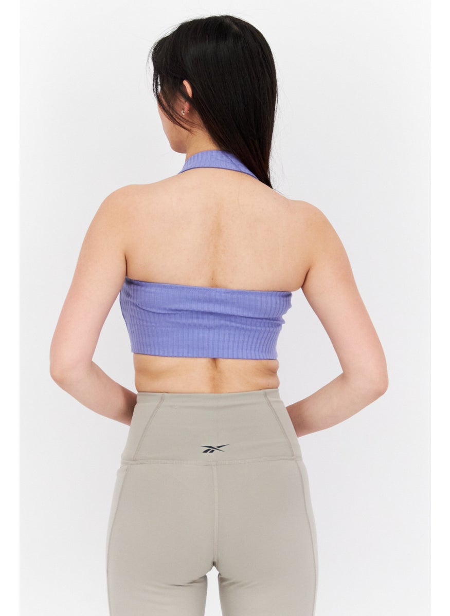 Etam Women Halter Neck Sleeveless Solid Crop Top, Lilac  - Image 3