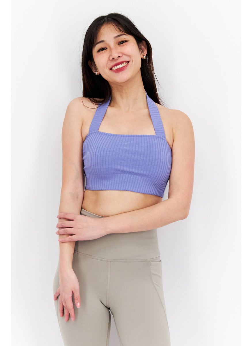 Etam Women Halter Neck Sleeveless Solid Crop Top, Lilac  - Image 1