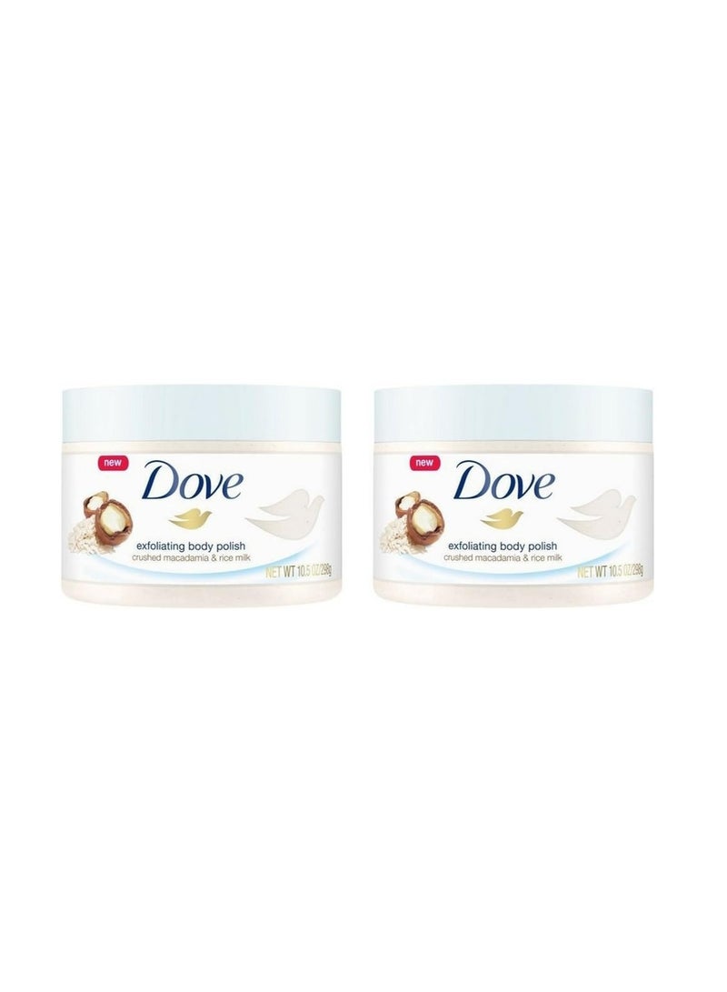 Dove Exfoliating Body Polish Body Scrub Macadamia & Rice Milk 10.5 oz (2 pack)