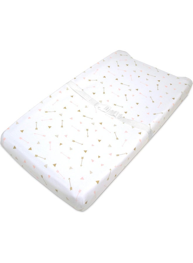 American Baby Company 2 Pack Printed 100% Cotton Knit Fitted Contoured Changing Table Pad Cover - Compatible with Mika Micky Bassinet, Sparkle Gold/Pink Feathers/Arrows, for Boys and Girls - Image 2