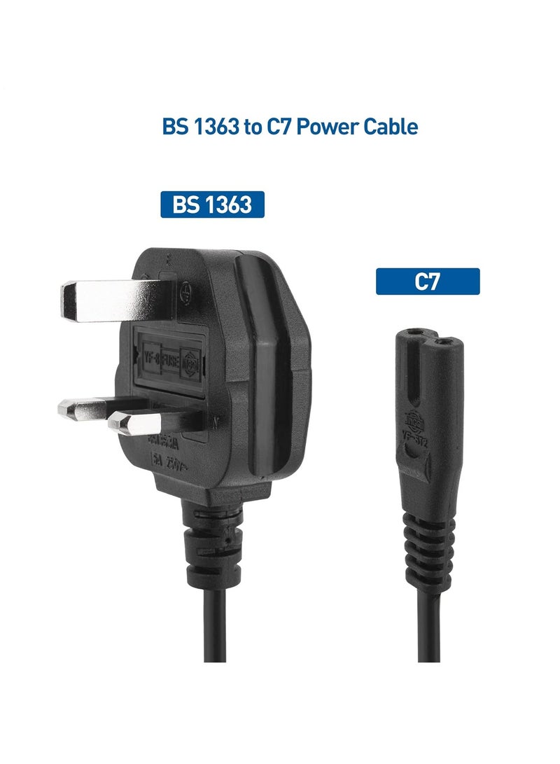 Terabyte كابل طاقة على شكل 8 (كابل طاقة 2 دبوس) 3م، كابل طاقة بريطاني متوافق مع سامسونج LG سوني إنسجنيا TCL شارب توشيبا هايسنس تلفاز PS4 PS5، غير قطبي (بريطاني BS 1363 إلى IEC C7) - 3م - Image 1