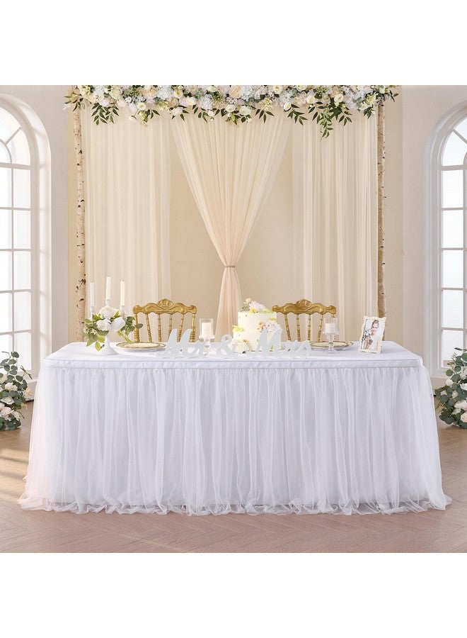 Suppromo Suppromo 6ft White Tulle Table Skirt for Rectangle Tables or Round Tables Tutu Table Skirt White Ruffle Table Cloths for Wedding Bridal Shower Birthday Party Decorations - Image 2