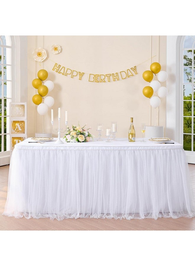 Suppromo Suppromo 6ft White Tulle Table Skirt for Rectangle Tables or Round Tables Tutu Table Skirt White Ruffle Table Cloths for Wedding Bridal Shower Birthday Party Decorations - Image 1